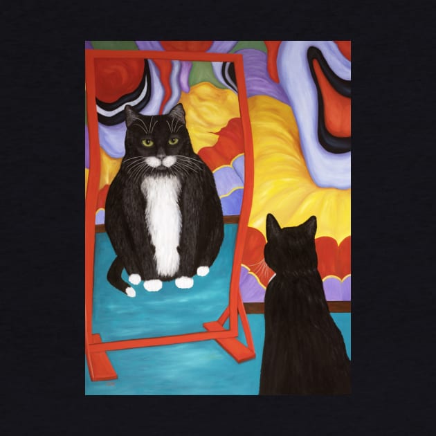 Tuxedo Cat and Fun House Mirror by KarenZukArt